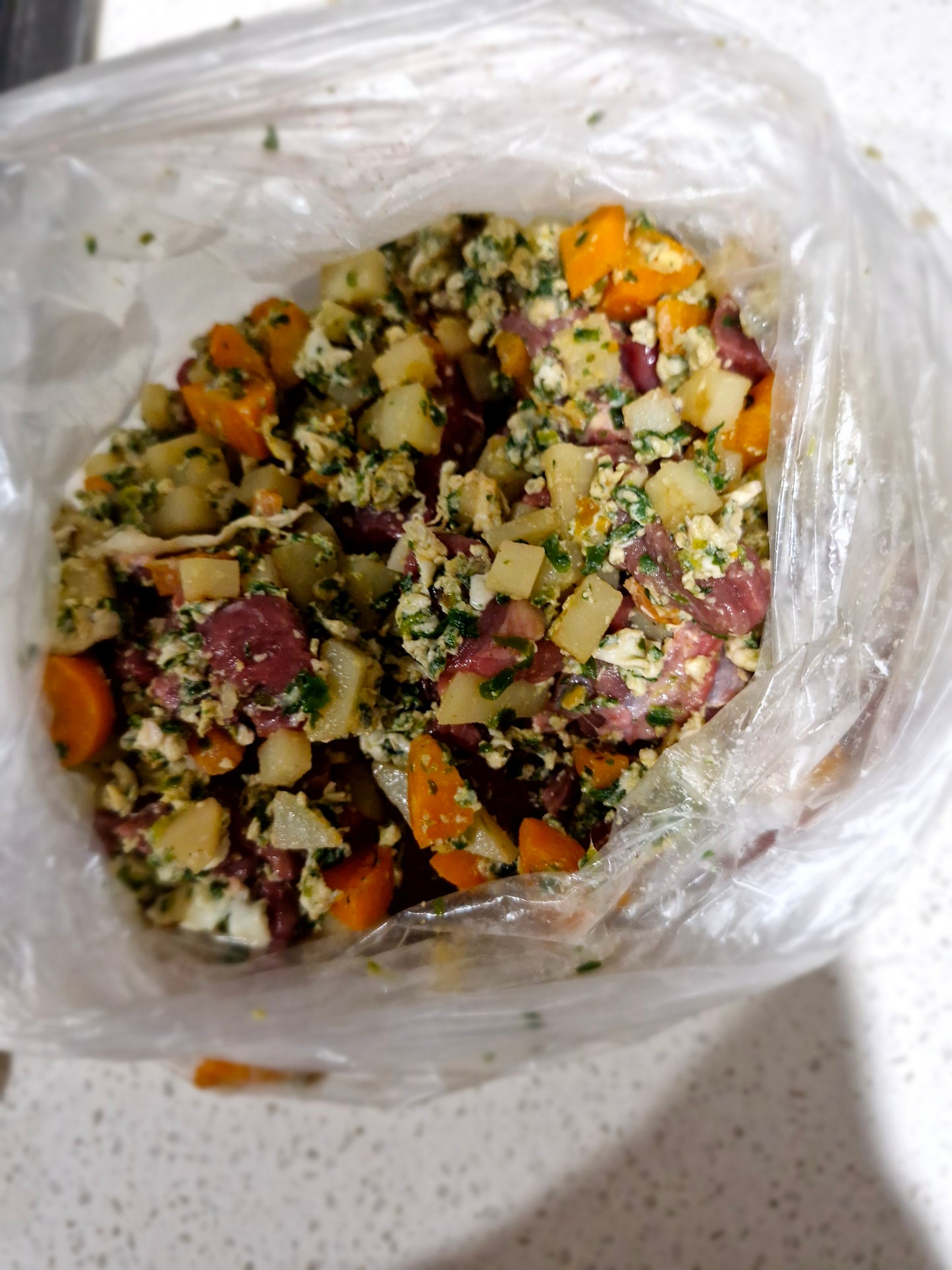Beef Dog Food With Pumpkin, Spinach, Egg and Broccoli.