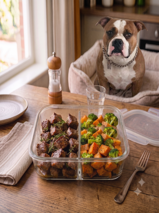 Pan seared Beef with Sweet Potatoes Carrots  Zucchini  500g Freshly made (Dog Food)